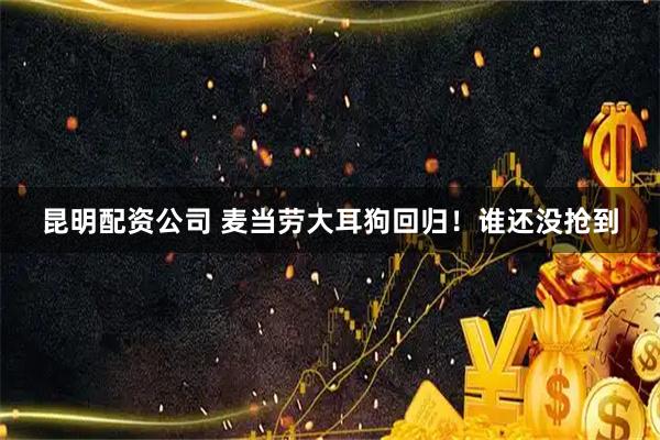 昆明配资公司 麦当劳大耳狗回归！谁还没抢到
